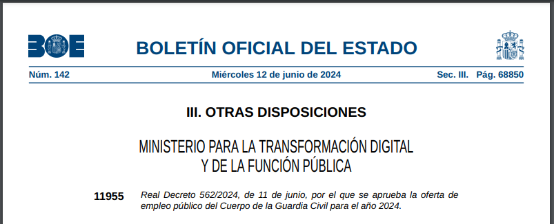 Oferta Empleo Público 2024 - Guardia Civil: 2721 plazas