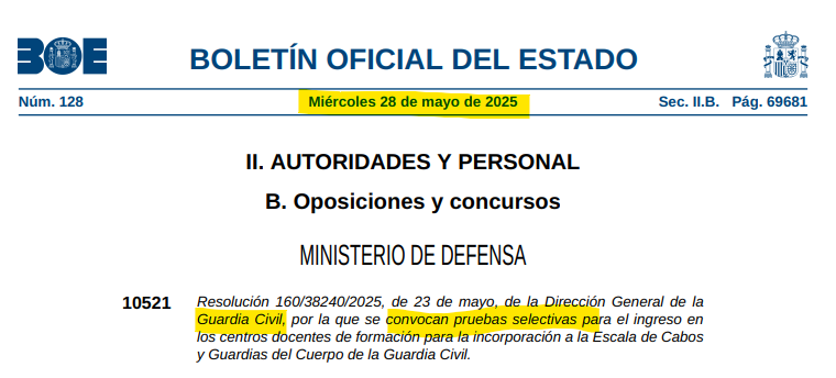 Convocatoria 2025 - Guardia Civil: 3118 plazas