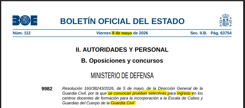 Convocatoria Guardia Civil 2026